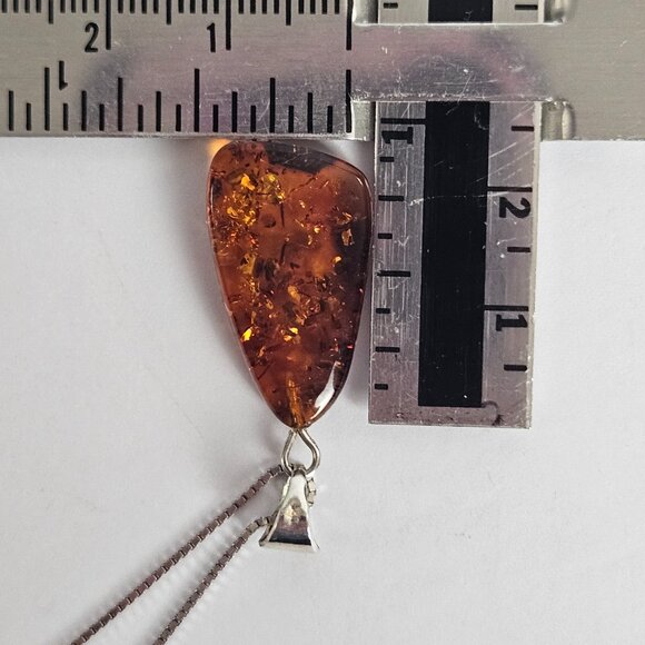 Genuine Amber Pendant Necklace on 24" Italian 925 Sterling Silver Box Chain - Picture 11 of 13